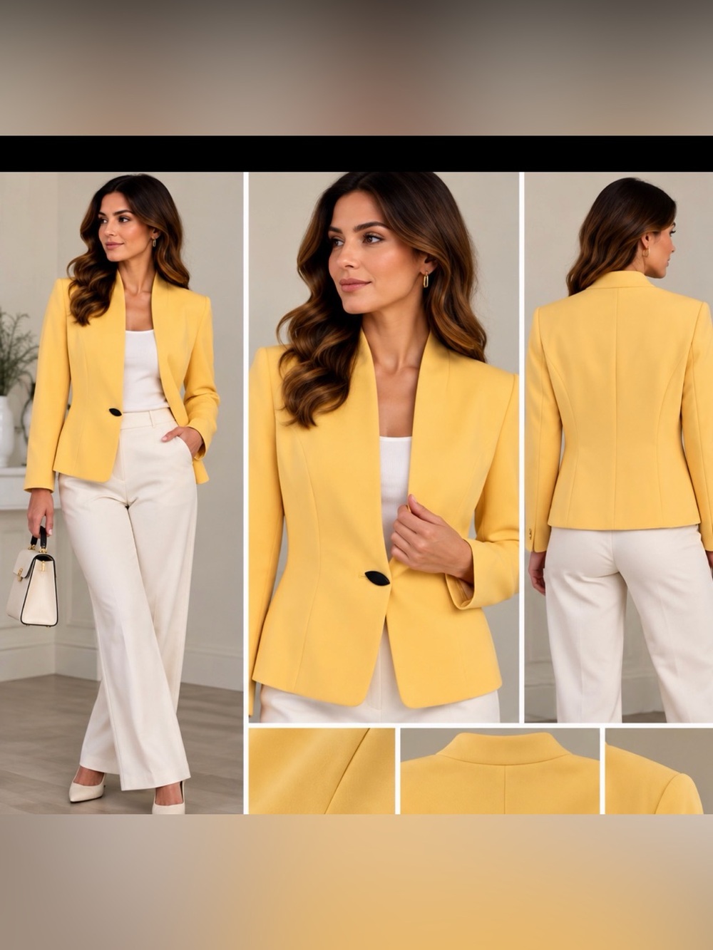Women’s Yellow Single-Button Tailored Blazer